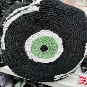 Target Black White Green Crocheted Round Pillow Cover